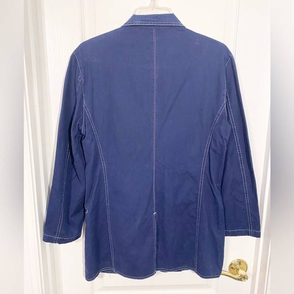 90s Armani Jeans Contrast Stitch Cotton Blazer ITALY MADE Vintage Navy Size 6 - Picture 2 of 9